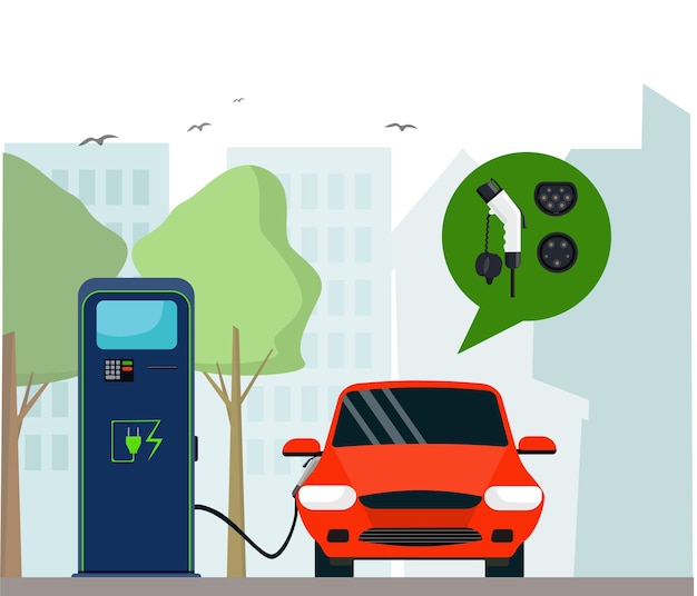 Vettore caricabatterie per auto elettriche due connettori standard attrezzatura per il rifornimento elettrico