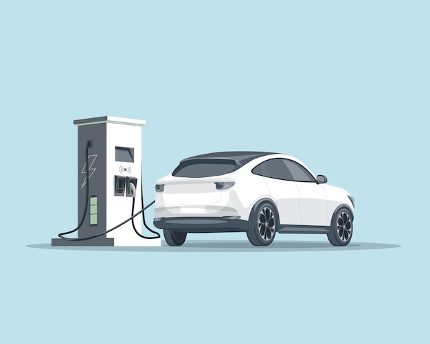 Electric car at a charging stationThe concept of charging an electric car