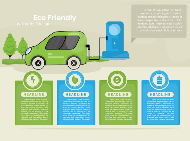 Vettore disegno vettoriale infografica concetto di auto elettrica