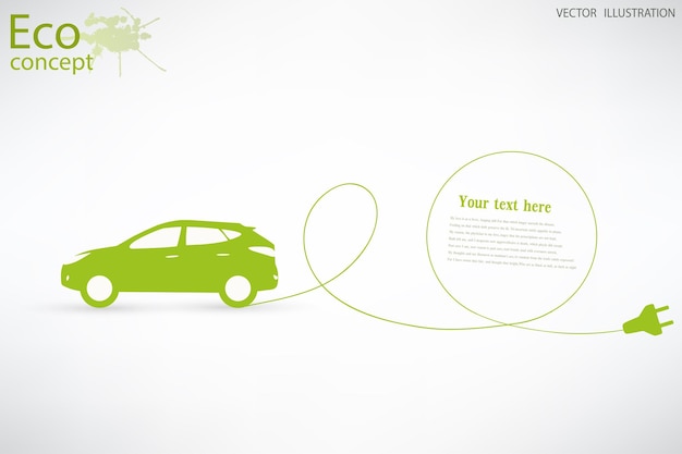 Vector electric car environmentally friendly world illustration of ecology