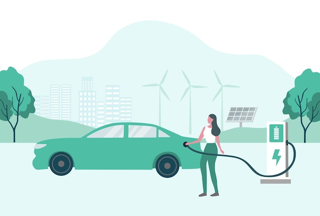 Electric car ev car car charging battery at electric charging station