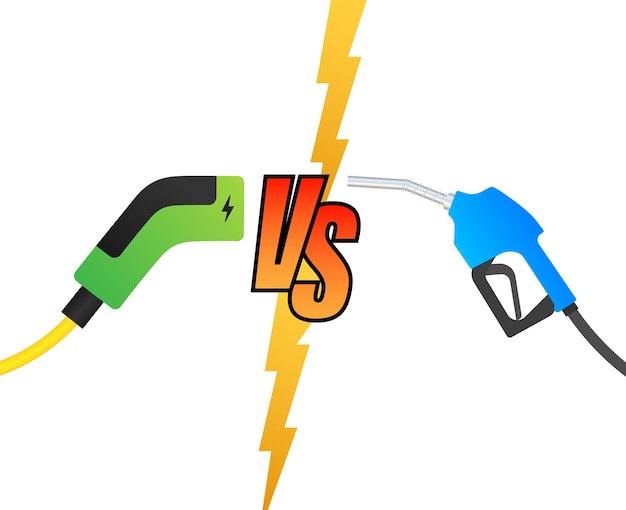 Electric car and fuel fight Gas fuel vs ev plug charg Vector stock illustration