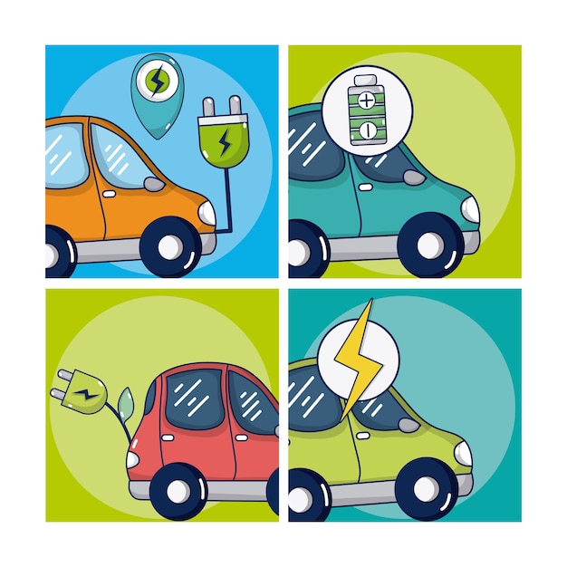 Auto elettrica e set di energia verde di telai quadrati