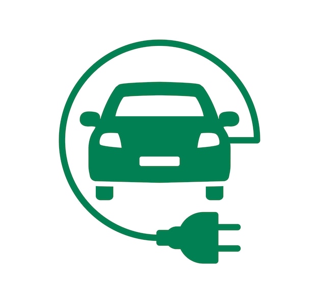 Vector electric car icon electric car with plug charging logo ev car hybrid and electric vehicles