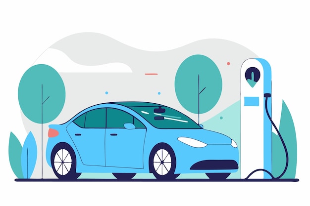 白い背景の電動車のイラスト
