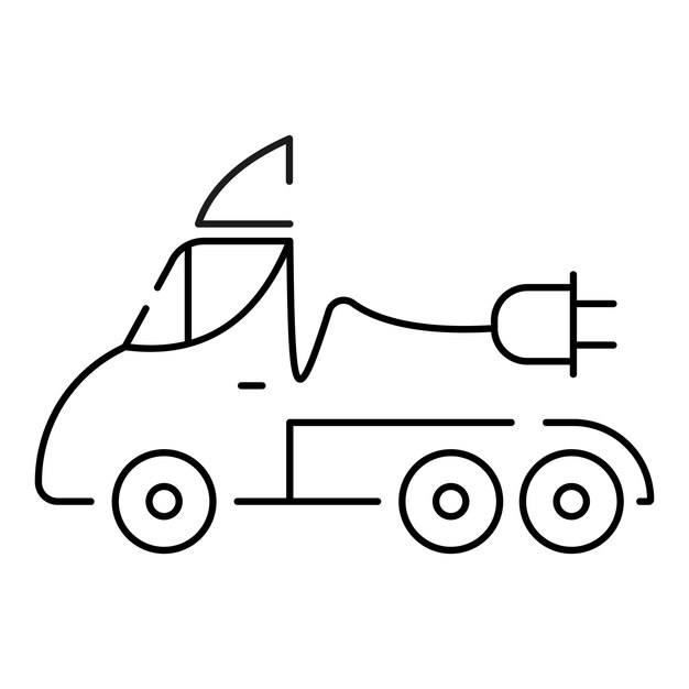 Значок линии электромобиля Контур электрического автомобильного кабеля и вилка зарядки черный символ Экологически чистая концепция электроавтомобиля Векторная иллюстрация электричества Водородный автомобиль