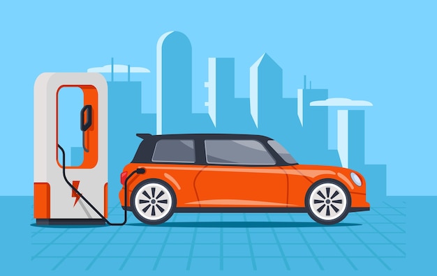 Electric car recharging on electric fuel station