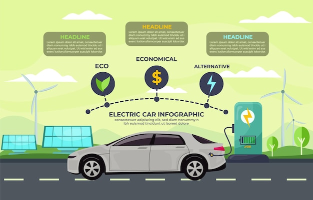 Vector electric car technology infographic