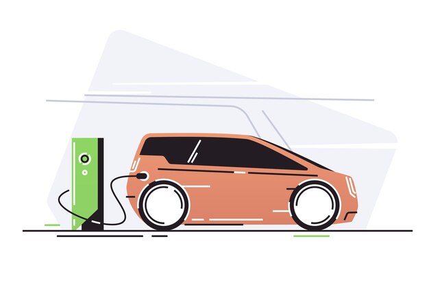 Electric car at vehicle charging station.