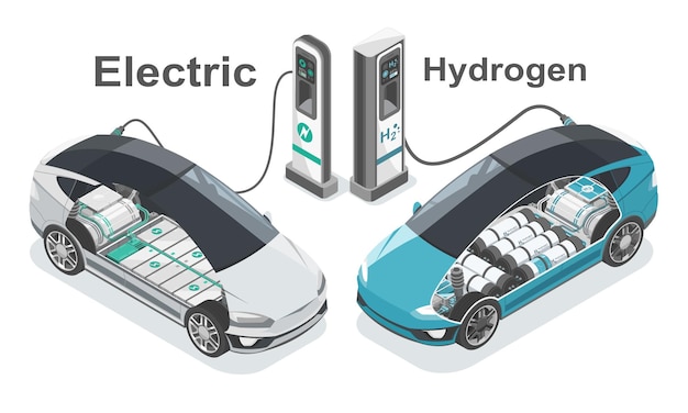 ベクトル 電気自動車 vs 水素 燃料電池 ev ゼロエミッション エコロジー クリーン パワーの未来技術