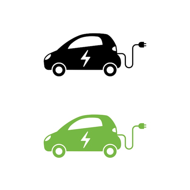 Electric car with electrical charging cable icon