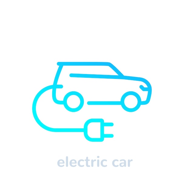 Electric car with plug, EV line icon