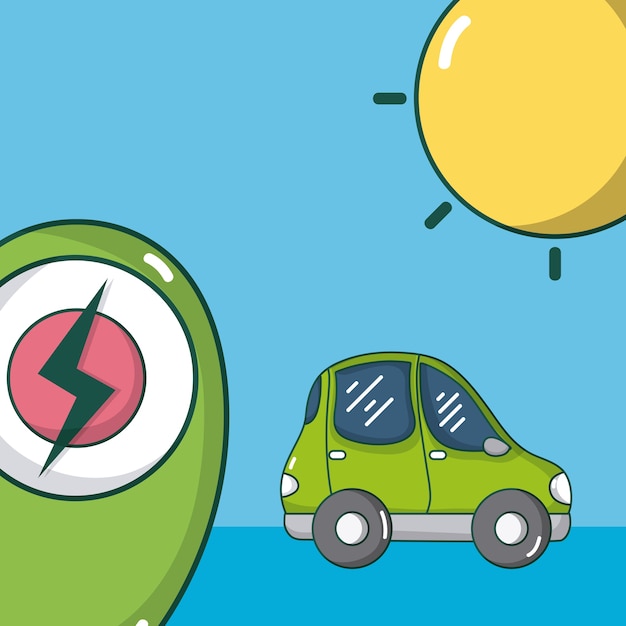 Electric car with ray and sun 