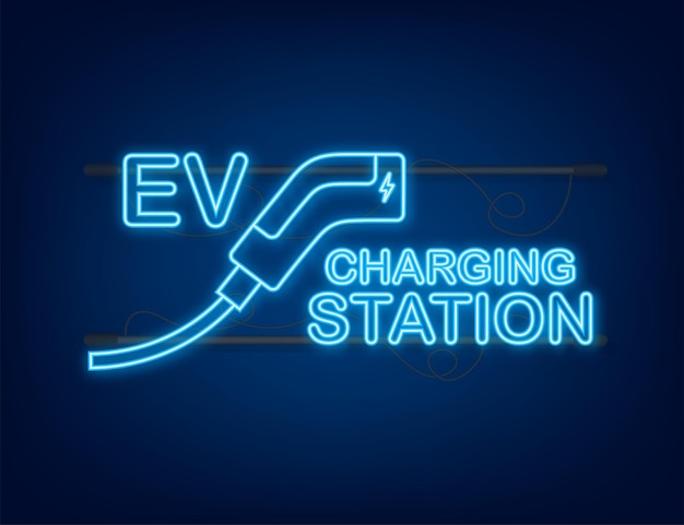 Electric cars charging on empty parking, fast supercharger station and many free charger stalls. Vehicle on electricity network grid.