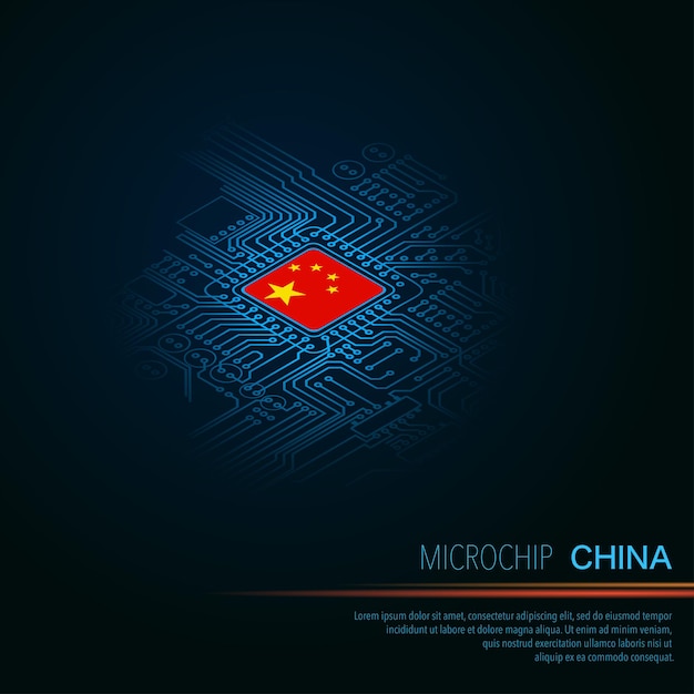 Electric circuit perspective China blue microchip