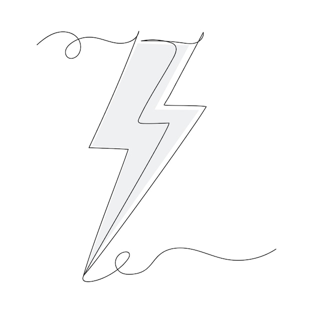 Vector electric continuous line art lightning bolt sign isolated vector illustration