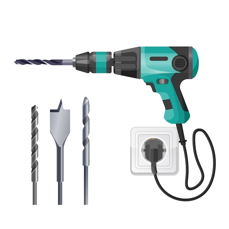Vector electric drilling machine cord plugged into socket