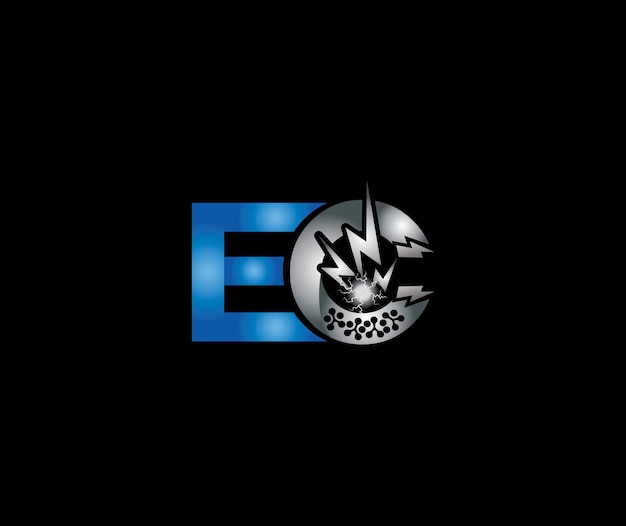 Vector electric energy abstract ec letter creative logo technology design blue or silver color