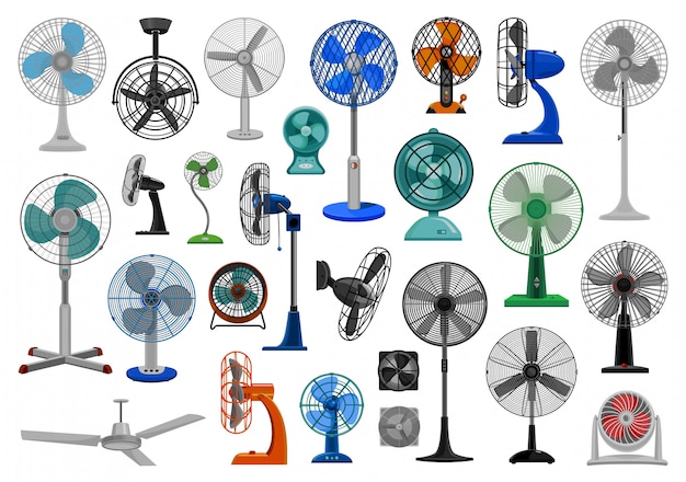 Insieme dell'icona del fumetto del ventilatore elettrico