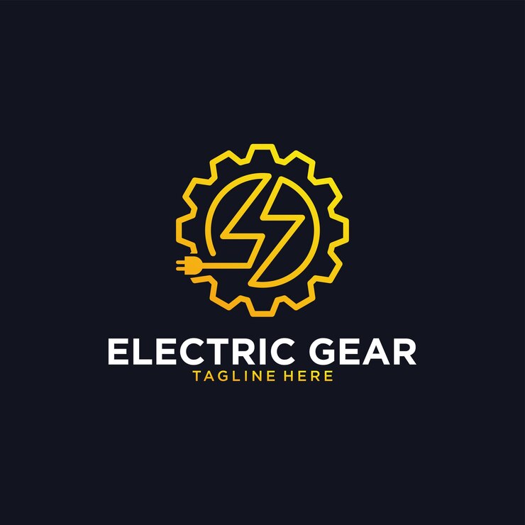 Vector electric gear with line art style logo design