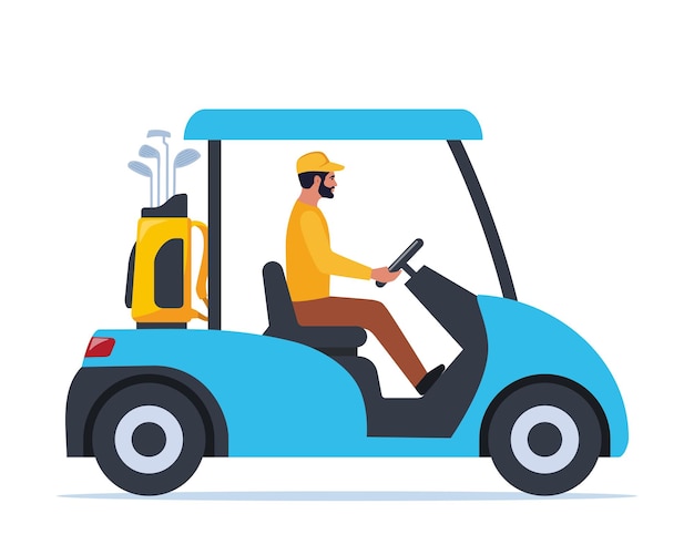 electric golf car with golf club bag transport vehicle for playing golf vector illustration
