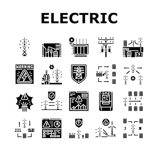 Vector electric grid energy power icons set vector