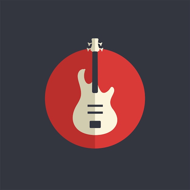 Electric guitar flat style vector icon with long shadow on dark background