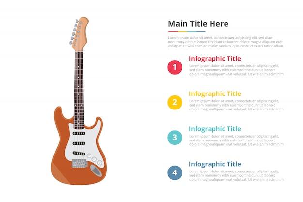 Modello di infografica chitarra elettrica con 4 punti