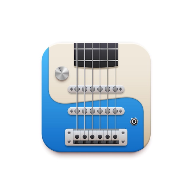 Electric guitar music app interface, 3d vector design element, instrument with strings and tuner isolated on white background. icon for audio player app, ui graphic for mobile application or website