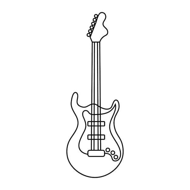 Electric guitar, musical instrument, line art. Sketch, icon, vector