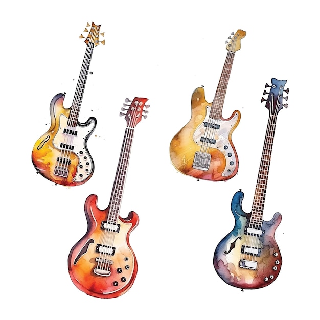 Electric guitar watercolor paint collection