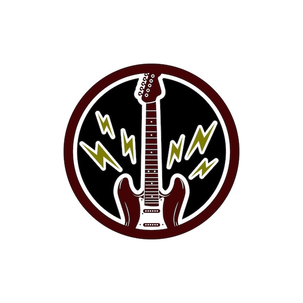 Electric Guitar With Electric Icon For Rockstar Band Concert Guitarist Logo Vector Design