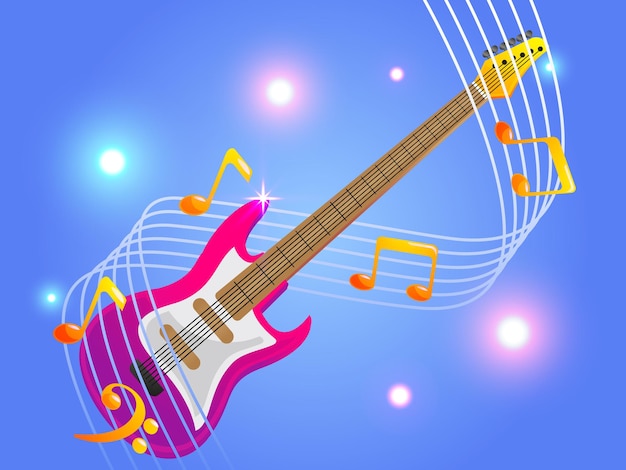 Vector electric guitar with elegant musical notes music