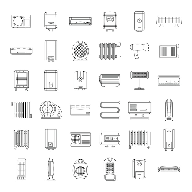 electric heater device icons set