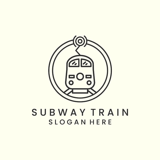 Electric locomotive with emblem and line style logo icon template design railway subway transportation vector illustration