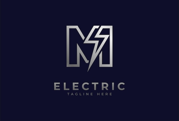 Electric Logo, letter M with thunder bolt combination, electric design logo template