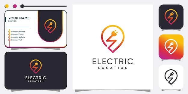 Logo elettrico con concetto di posizione pin vettore premium