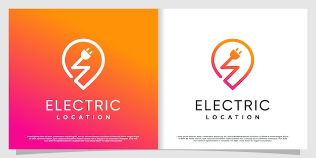 Electric logo with pin location concept premium vector