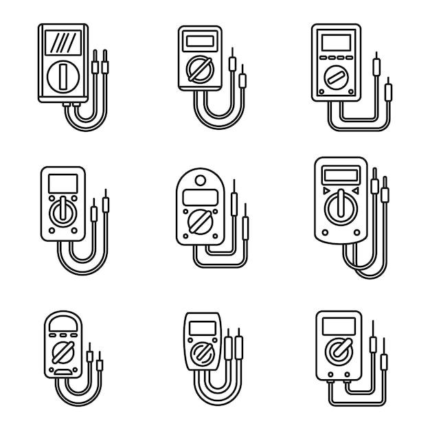 Electric multimeter icons set