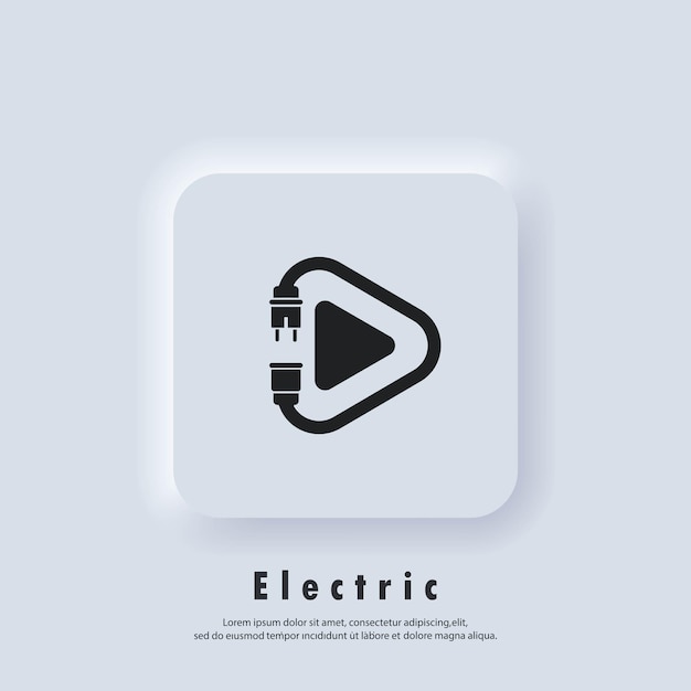 Electric Play icon. Plug. Power cord. Technology icons. Vector EPS 10. UI icon. Neumorphic UI UX white user interface web button. Neumorphism