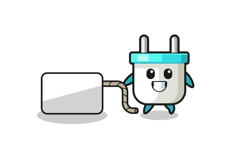 Vector electric plug cartoon is pulling a banner
