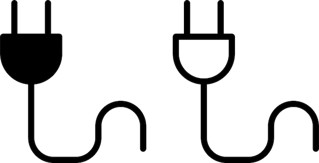 電気プラグのアイコン: 透明な背景に隔離されたグリフとラインスタイルのサインまたはシンボル