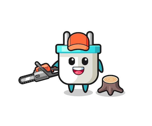 Electric plug lumberjack character holding a chainsaw cute design