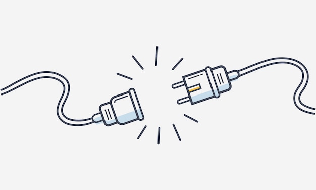 Vector electric plug and socket unplug outline design