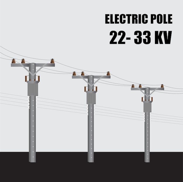 ベクトル 電柱。タイの高電圧パワーコンクリートポール22-33kv。送電。