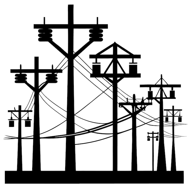 Vector electric poles silhouette vector for power lines utility and urban infrastructure designs
