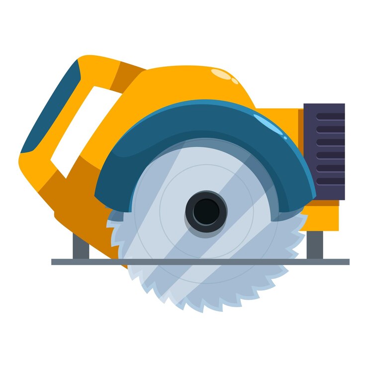 Vector electric saw cutting a wood plank