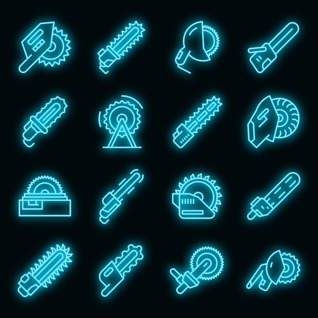 Electric saw icons set vector neon