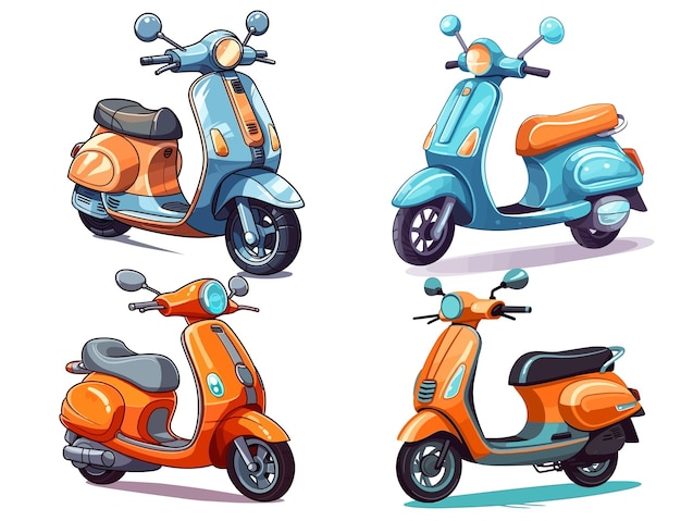 Electric scooter Cartoon set isolated on a white Background