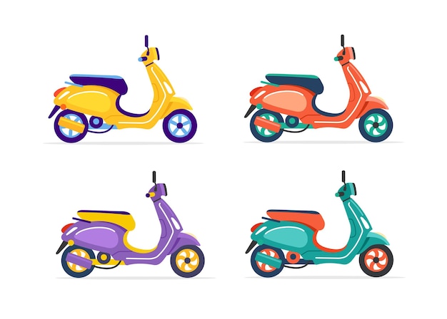 Scooter elettrico di diversi colori isolato su bianco